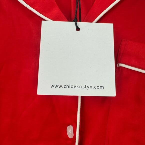 Chloe Kristyn Comfort Bamboo Long Pyjama Set Front Button Red Size Large NWT - Picture 11 of 11